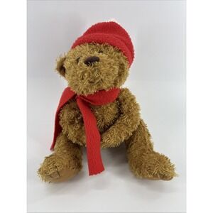 Winter Teddy Bear Plush Hand Puppet w/Red Hat & Scarf 11"
